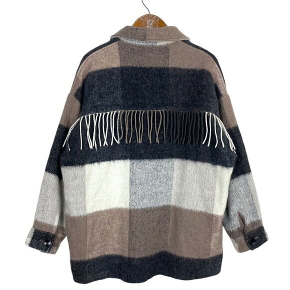 ZARA Wool Fringed Button Up Shacket with Patch Pockets - Picture 2 of 2